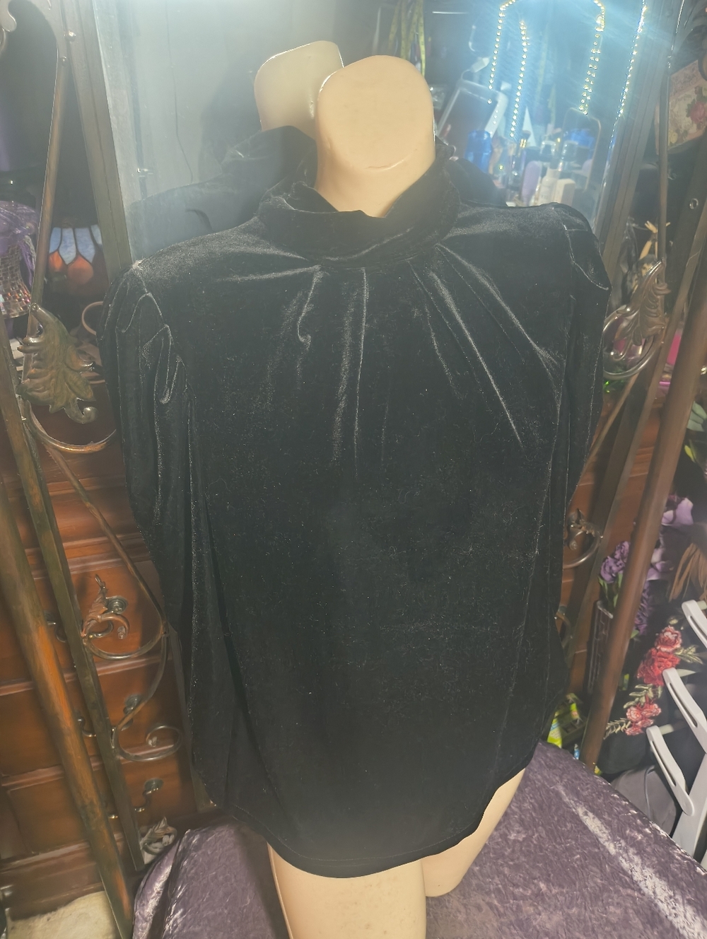 Women’s Black Velvet High-Neck Top